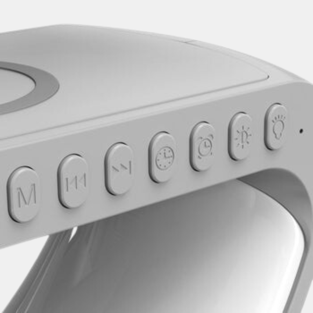 Intelligente LED-Lampe mit Bluetooth-Lautsprecher und Wireless Charging