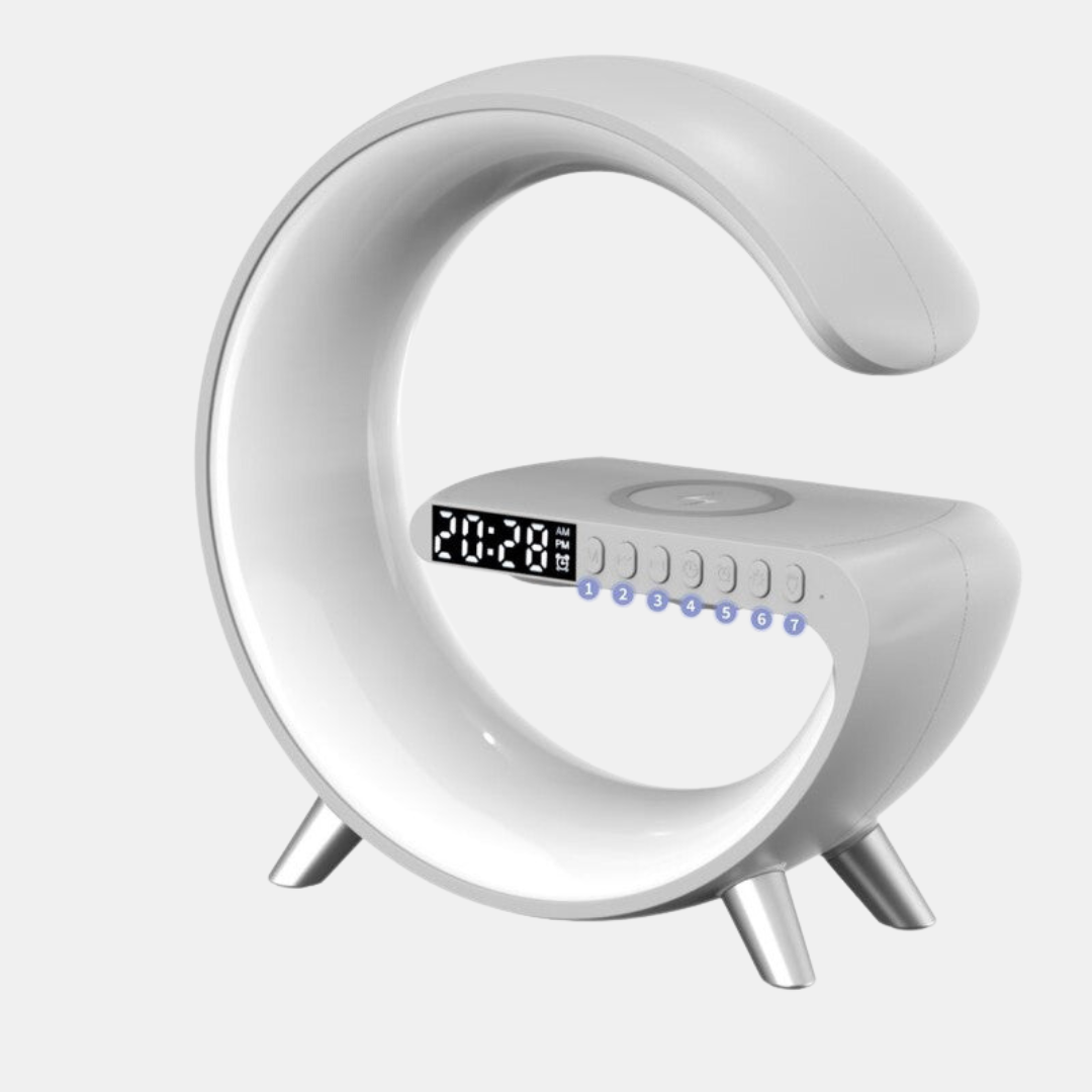 Intelligente LED-Lampe mit Bluetooth-Lautsprecher und Wireless Charging