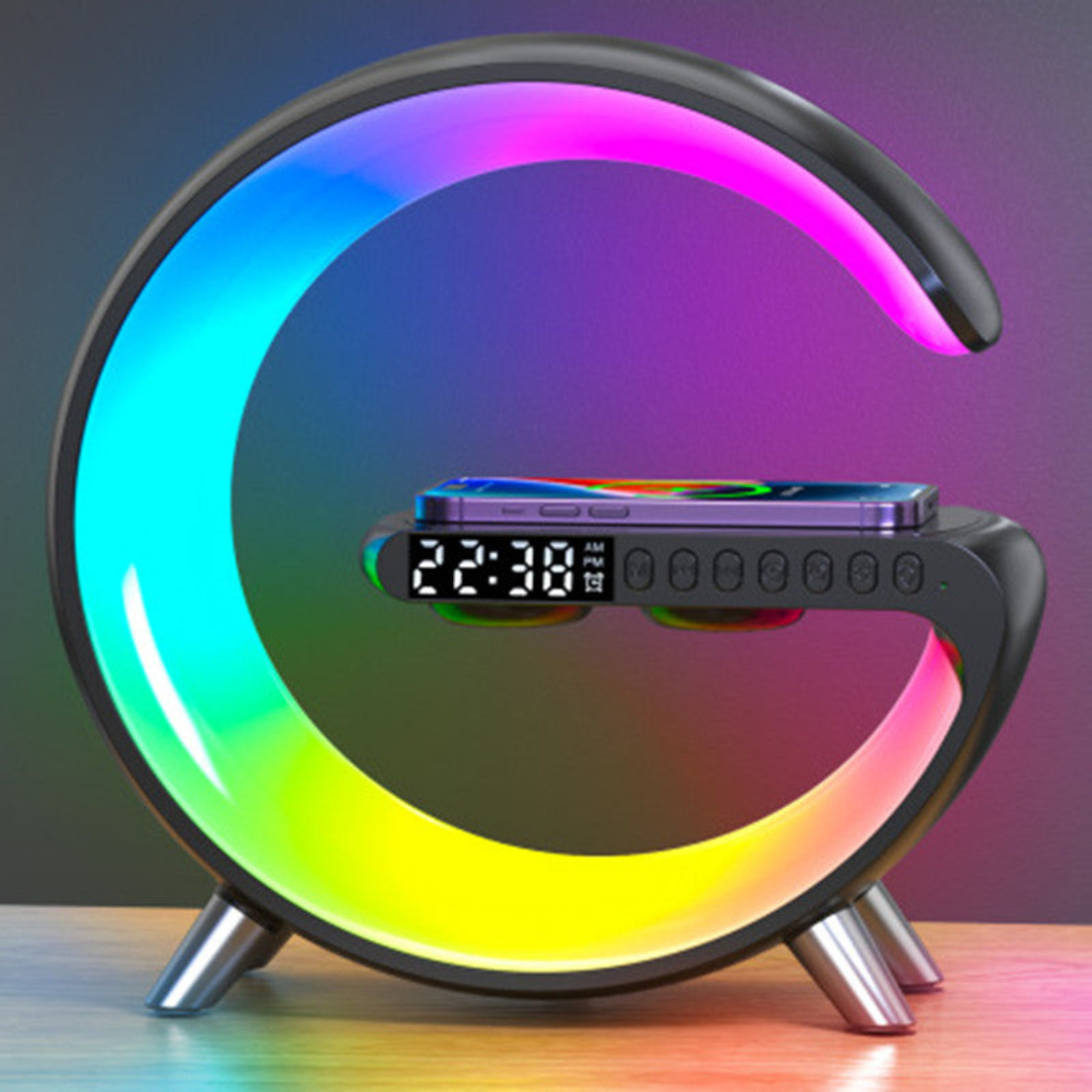Intelligente LED-Lampe mit Bluetooth-Lautsprecher und Wireless Charging