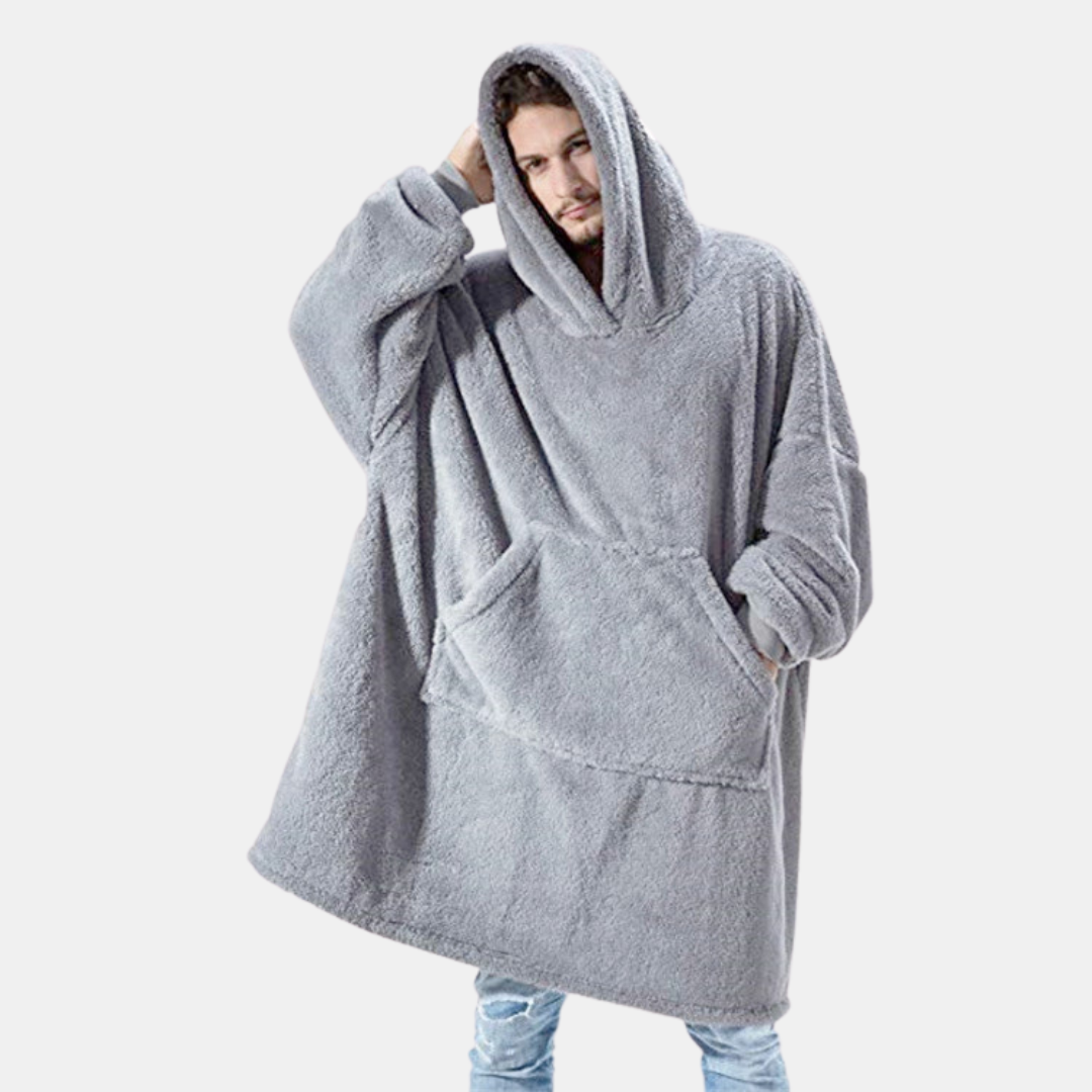 Oversize Doppelseitiger Fleece-Hoodie mit grosser Tasche