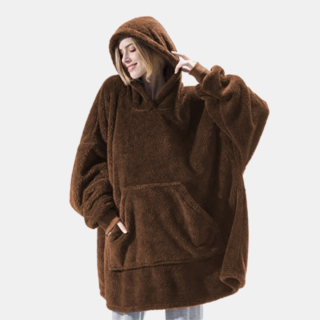 Oversize Doppelseitiger Fleece-Hoodie mit grosser Tasche