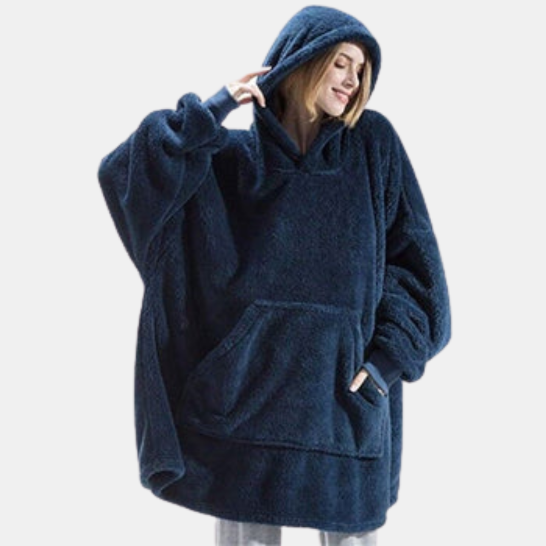 Oversize Doppelseitiger Fleece-Hoodie mit grosser Tasche