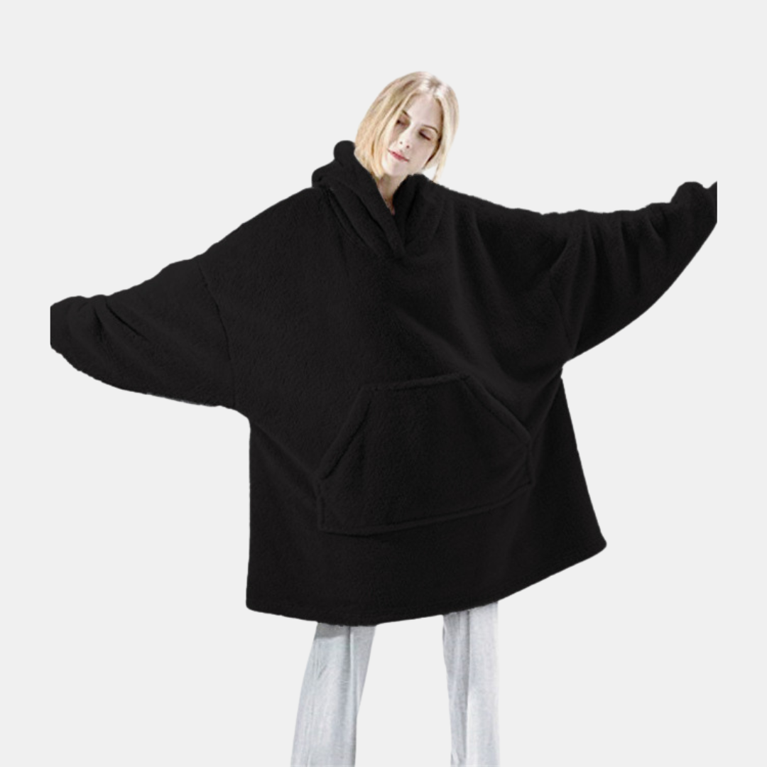 Oversize Doppelseitiger Fleece-Hoodie mit grosser Tasche
