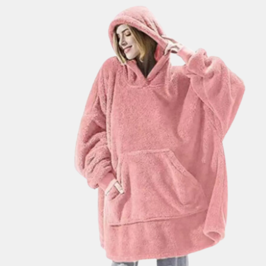 Oversize Doppelseitiger Fleece-Hoodie mit grosser Tasche