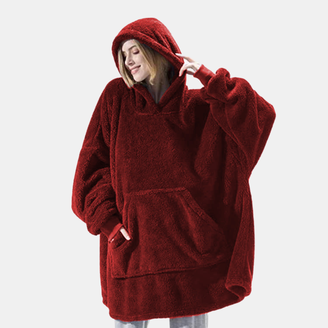 Oversize Doppelseitiger Fleece-Hoodie mit grosser Tasche