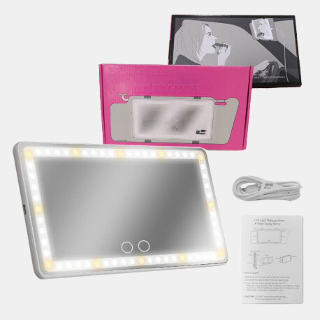 GlamDrive™ | LED-Autospiegel mit Drei-Farben-Beleuchtung für makelloses Make-up